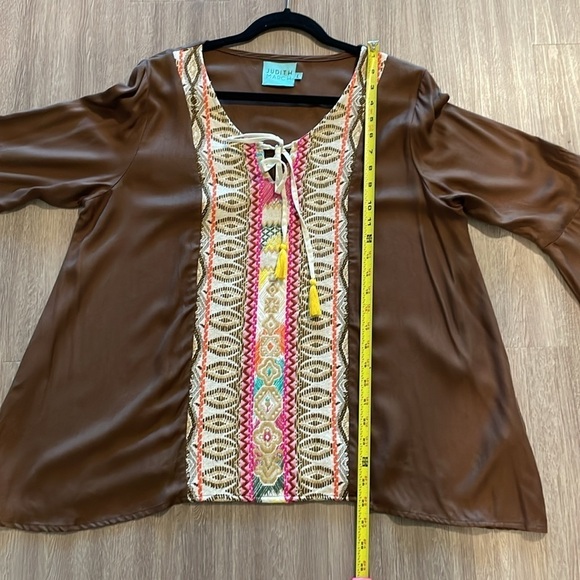 Judith March Anthropologie Women Tunic Large Brown Embroidered Lagenlook - Picture 14 of 16